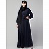Pleated abaya with fashionable buttons - Navy blue